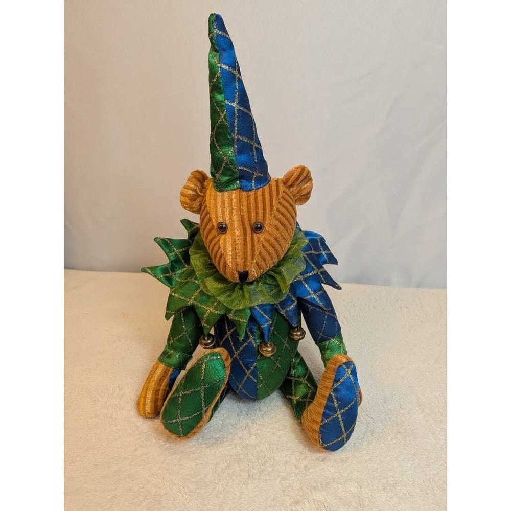 Golden Products Jester Bear Plush Stuffed Animal Blue Green Gold Diamond Pattern